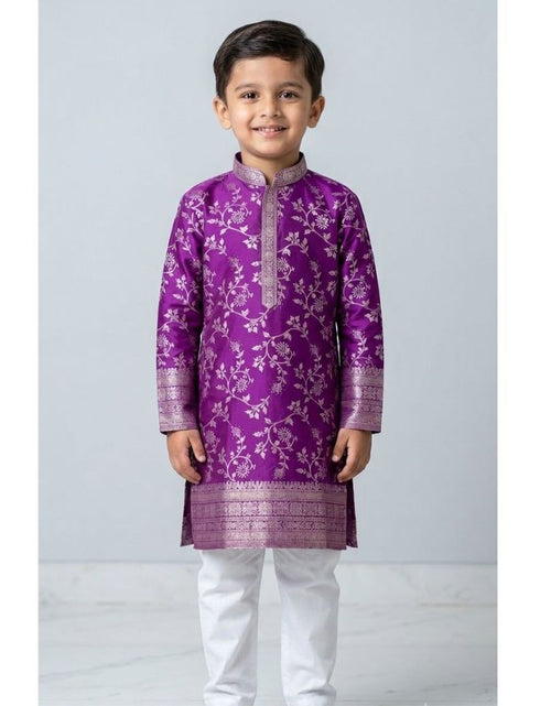 Load image into Gallery viewer, Festive Diwali Boys Premium Banarasi Silk Woven Heritage Kurta Pajama Set
