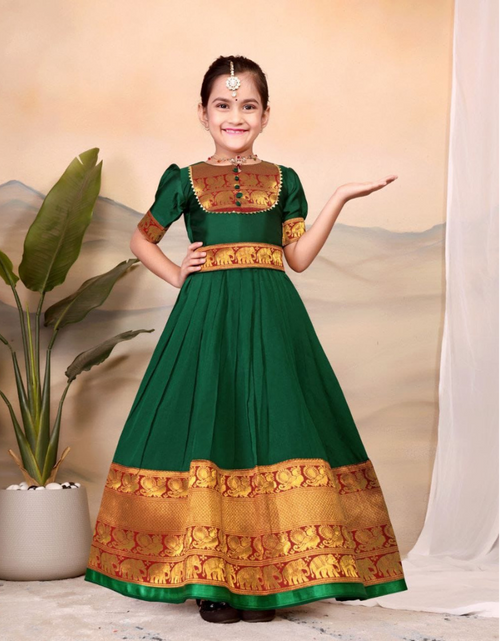 Load image into Gallery viewer, Kids Girls South Indian Traditional Pattu Pavadai Cotton Silk Gown mahezon
