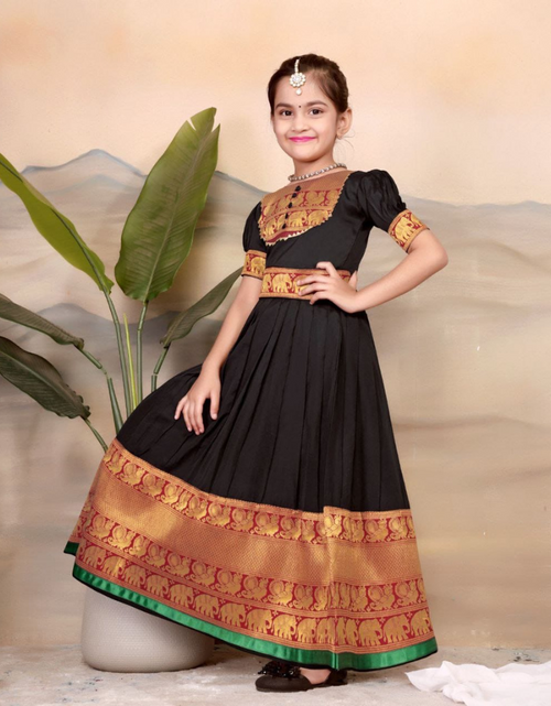 Load image into Gallery viewer, Kids Girls South Indian Traditional Pattu Pavadai Cotton Silk Gown mahezon

