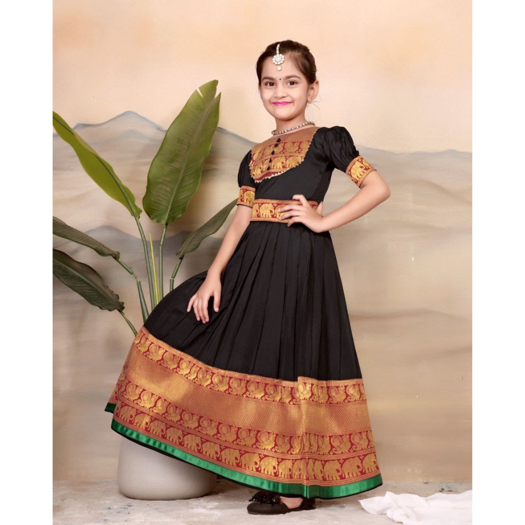 Kids Girls South Indian Traditional Pattu Pavadai Cotton Silk Gown mahezon