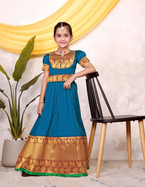 Load image into Gallery viewer, Kids Girls South Indian Traditional Pattu Pavadai Cotton Silk Gown mahezon

