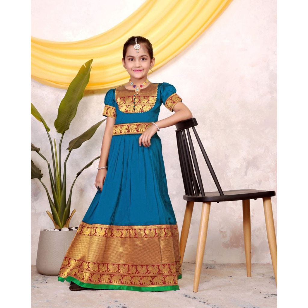 Kids Girls South Indian Traditional Pattu Pavadai Cotton Silk Gown mahezon