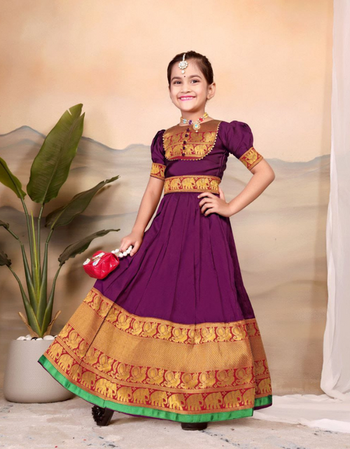 Load image into Gallery viewer, Kids Girls South Indian Traditional Pattu Pavadai Cotton Silk Gown mahezon
