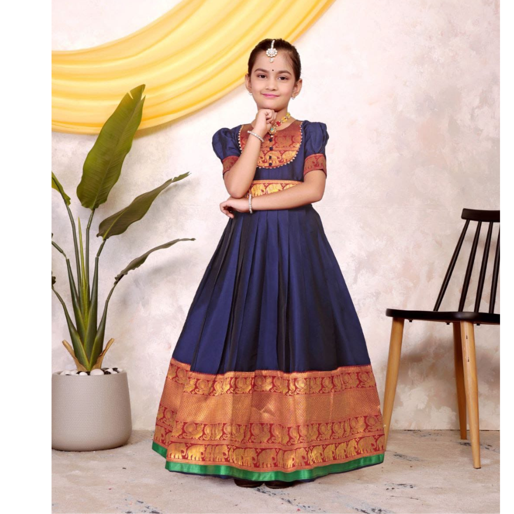 Kids Girls South Indian Traditional Pattu Pavadai Cotton Silk Gown mahezon