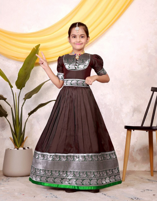 Load image into Gallery viewer, Kids Girls South Indian Traditional Pattu Pavadai Cotton Silk Gown mahezon
