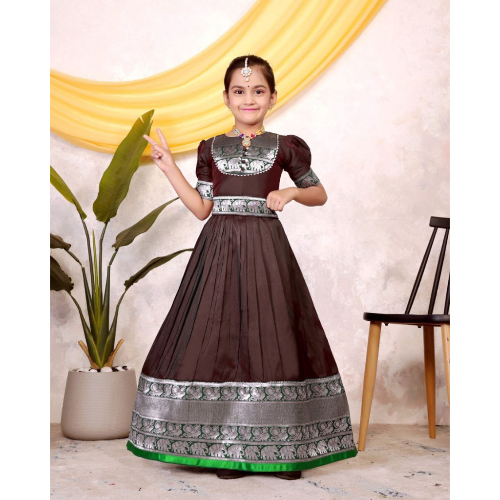 Kids Girls South Indian Traditional Pattu Pavadai Cotton Silk Gown mahezon