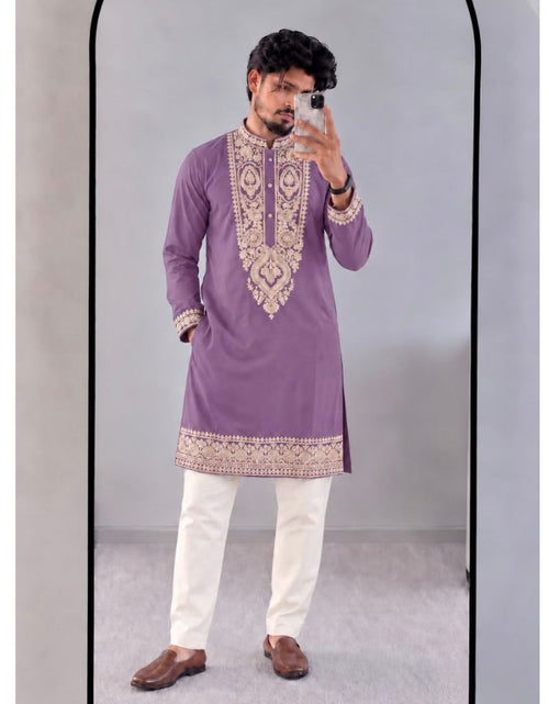 Load image into Gallery viewer, Men’s Festive Heavy Neck Embroidery Sequence Kurta Pajama Set – Elegant Diwali &amp; Wedding Wear
