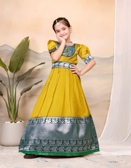 Load image into Gallery viewer, Kids Girls South Indian Traditional Pattu Pavadai Cotton Silk Gown mahezon
