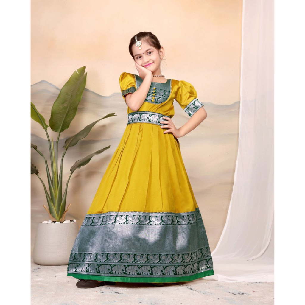 Kids Girls South Indian Traditional Pattu Pavadai Cotton Silk Gown mahezon Kids Girls South Indian Traditional Pattu Pavadai Cotton Silk Gown mahezon