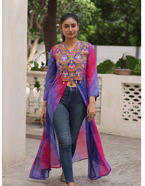 Load image into Gallery viewer, Navratri Garba Ready made Designer Front Open Long Kurti mahezon
