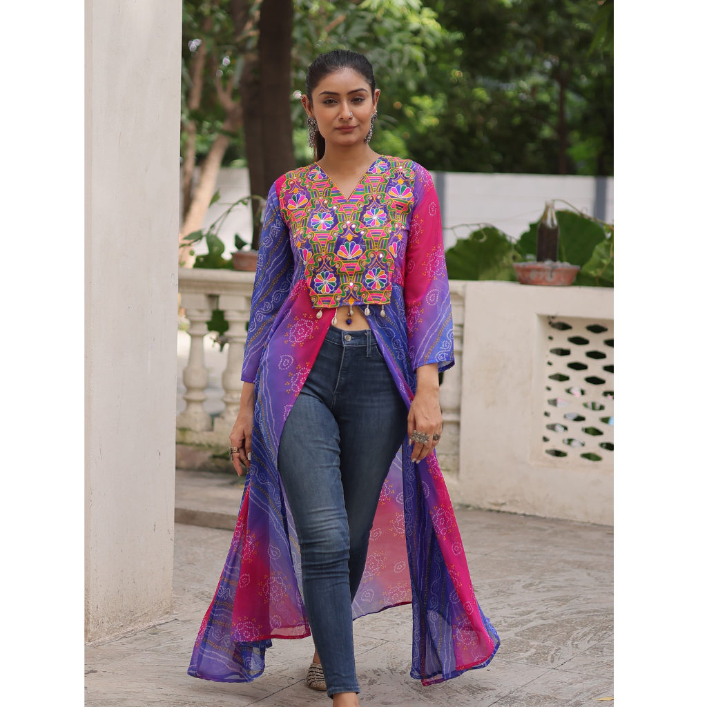 Navratri Garba Ready made Designer Front Open Long Kurti mahezon