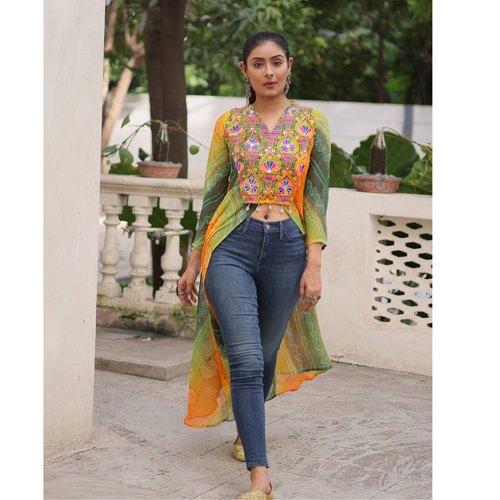 Navratri Garba Ready made Designer Front Open Long Kurti mahezon