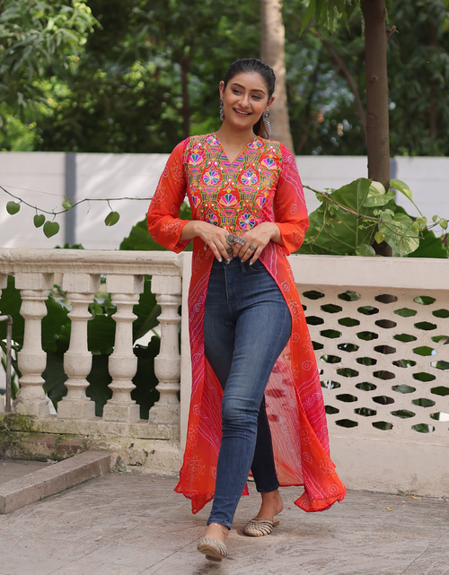Load image into Gallery viewer, Navratri Garba Ready made Designer Front Open Long Kurti mahezon
