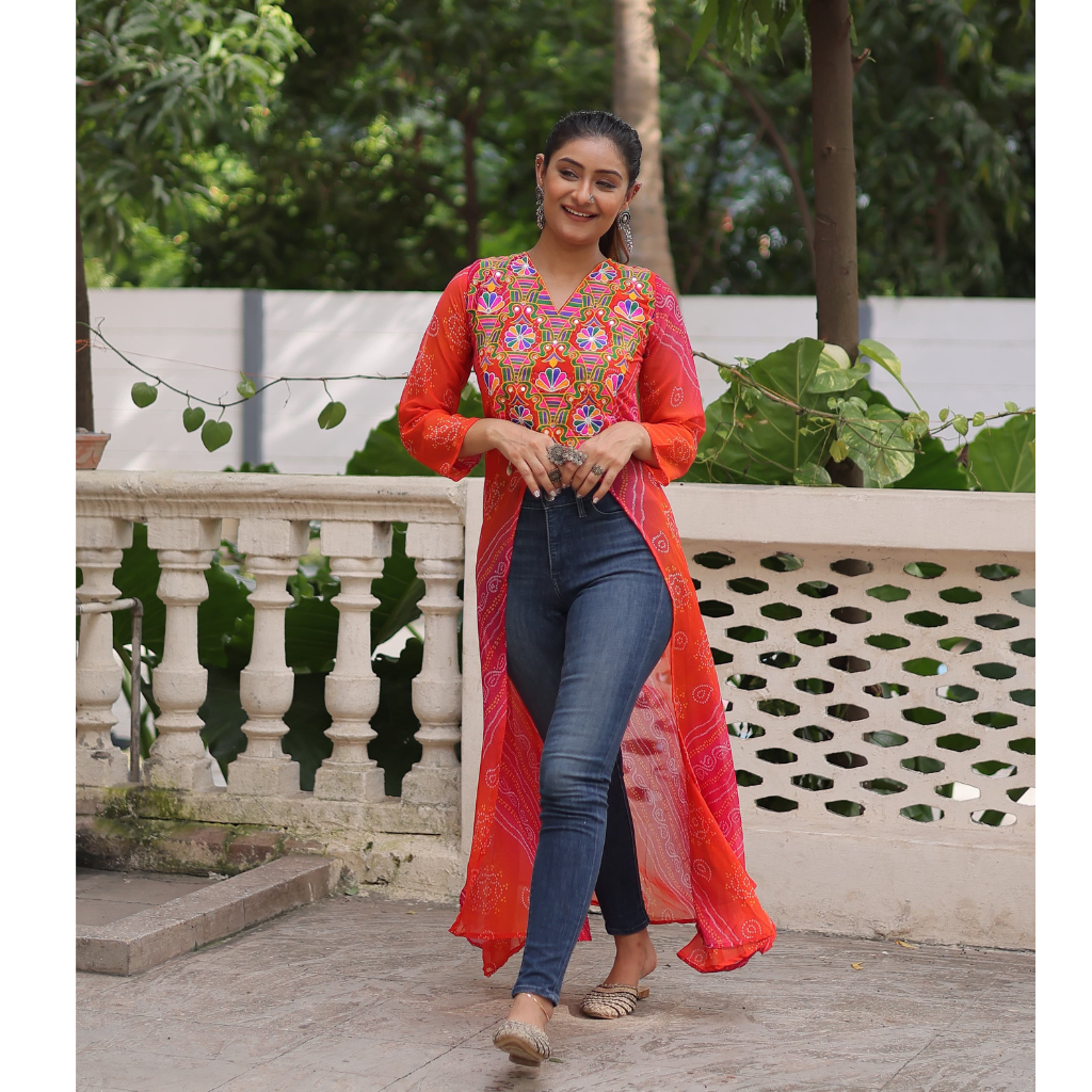 Navratri Garba Ready made Designer Front Open Long Kurti mahezon