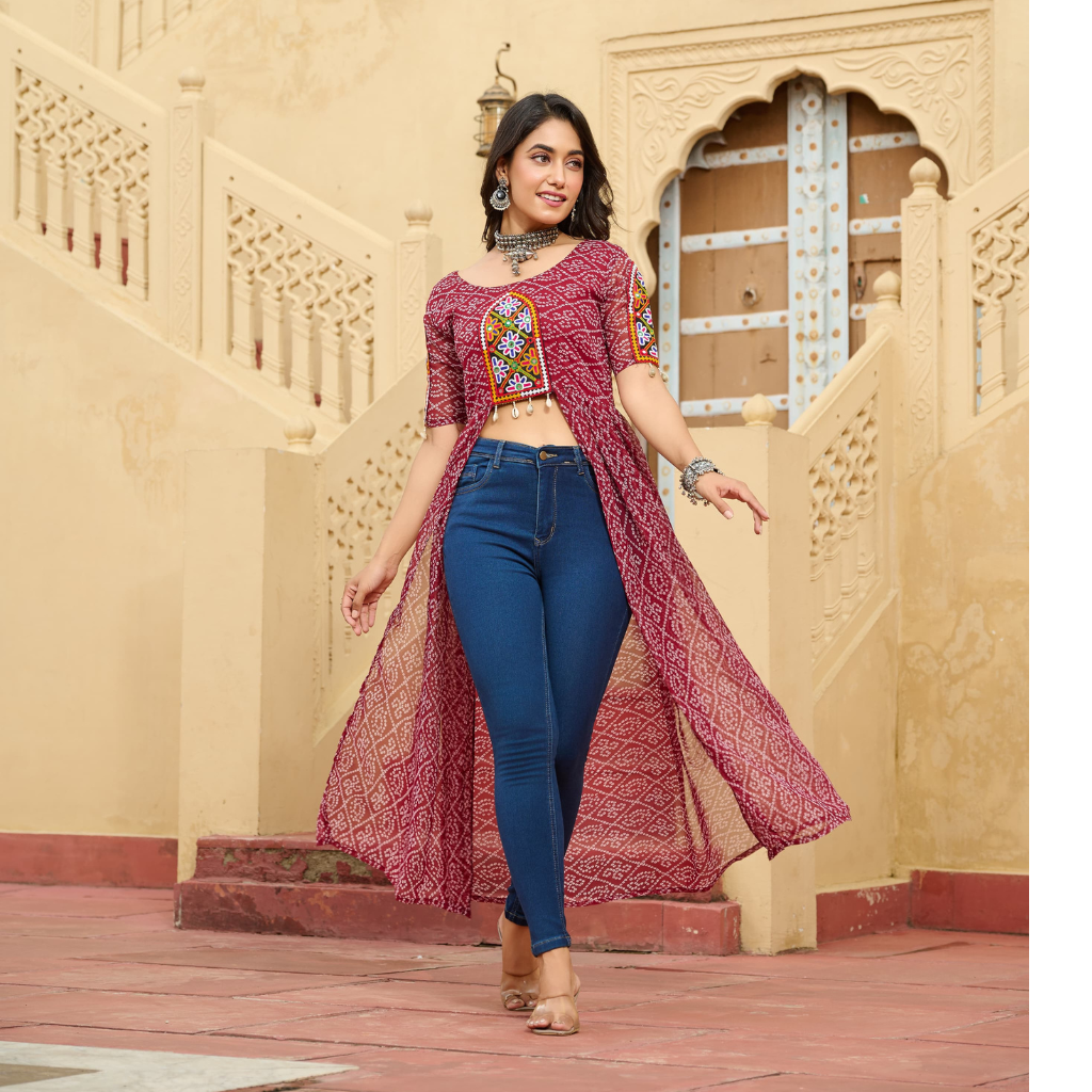 Navratri Garba Designer Front Open Long Kurti mahezon