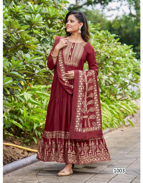 Load image into Gallery viewer, Beautiful Women Maroon Designer Party wear Gown with Dupatta mahezon
