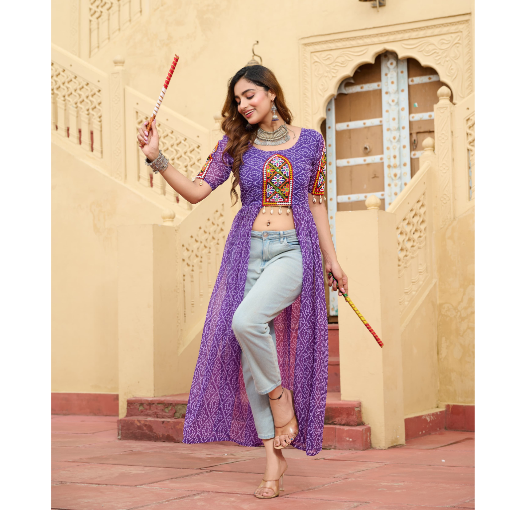 Navratri Garba Designer Front Open Long Kurti mahezon