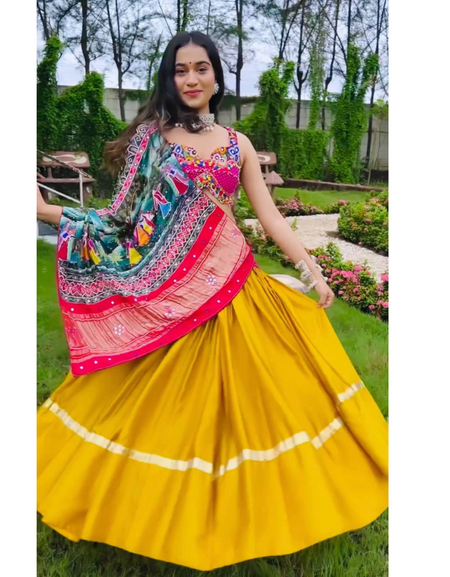 Traditional Navratri Garba Yellow Women Lehenga Choli mahezon