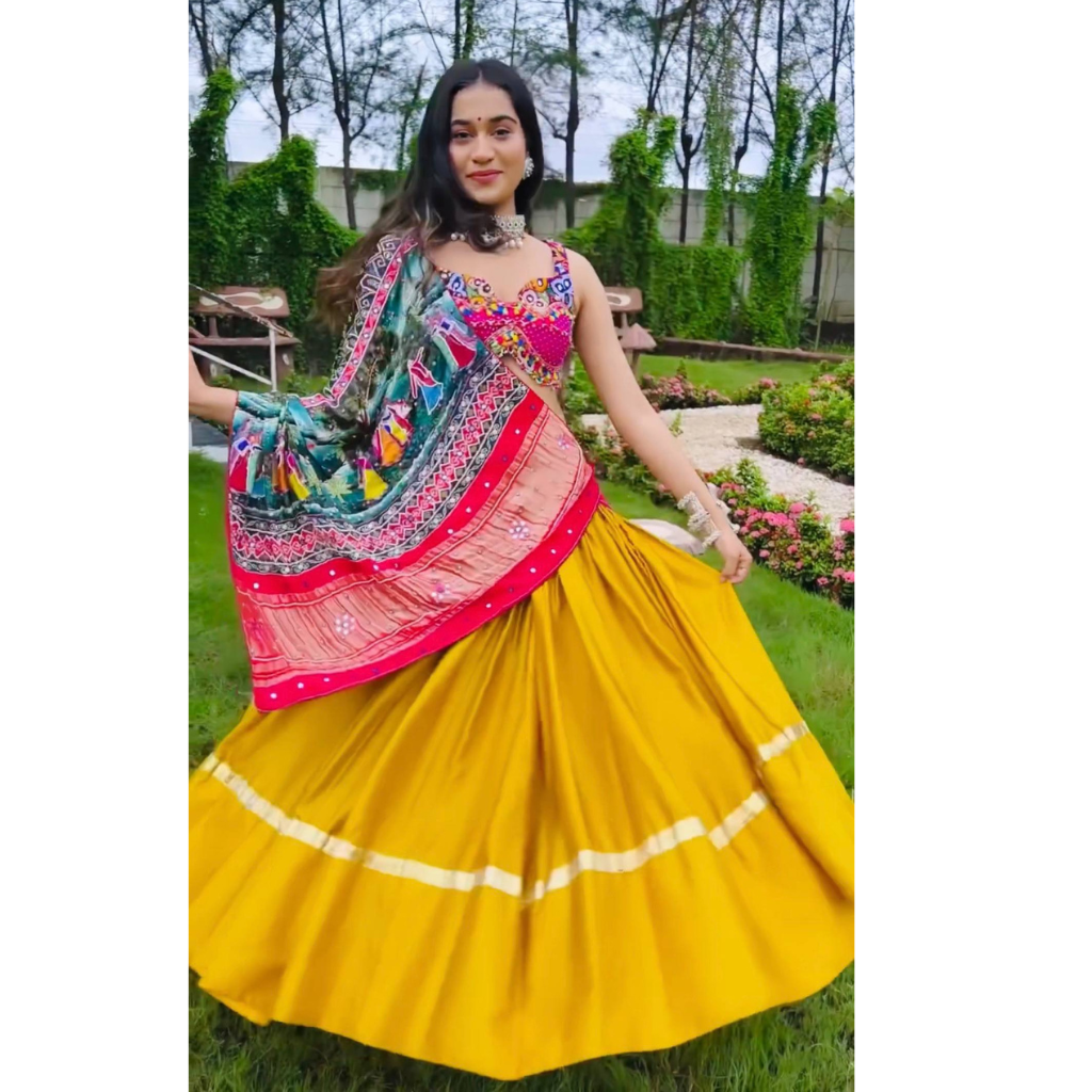 Traditional Navratri Garba Yellow Women Lehenga Choli mahezon