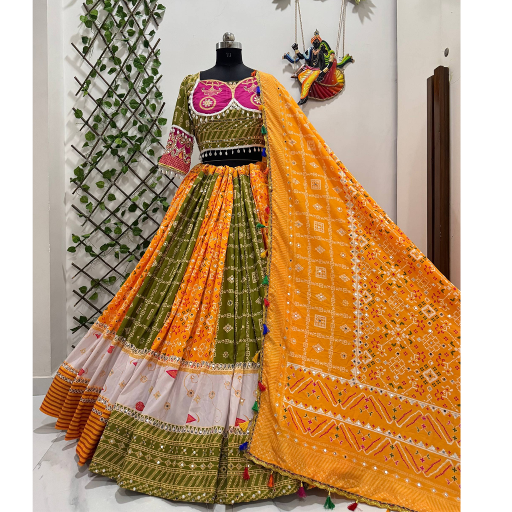 Navratri Garba Yellow Embroidery Women Lehenga Choli mahezon