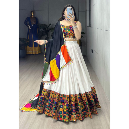 Navratri Special White Embroidery Premium Women Lehenga Choli mahezon