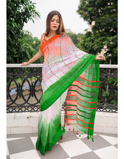 Load image into Gallery viewer, Tiranga Women&#39;s Special Tricolor Saree mahezon
