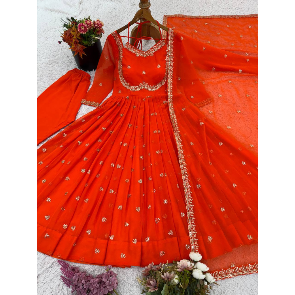 Festive Traditional Ethnic Women Gown Dupatta Set mahezon