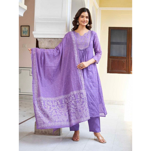 Festive Anarkali Cotton Women’s Kurta Pant Set with Dupatta mahezon