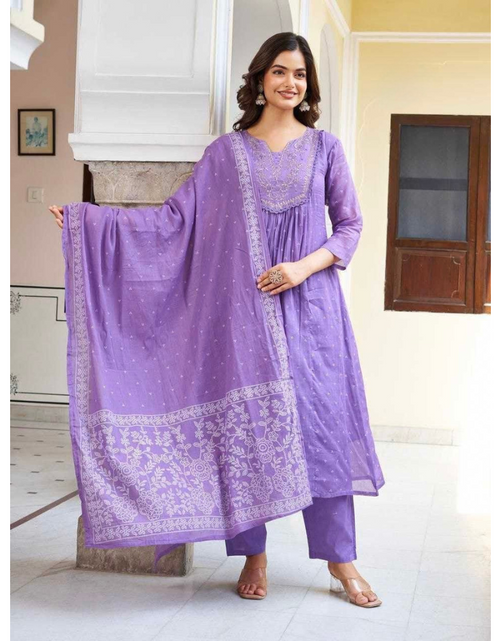 Load image into Gallery viewer, Festive Anarkali Cotton Women’s Kurta Pant Set with Dupatta mahezon
