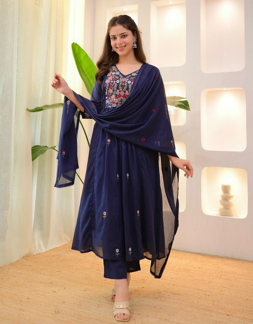 Load image into Gallery viewer, Festive Cotton Women’s Kurta Pant Set with Dupatta mahezon
