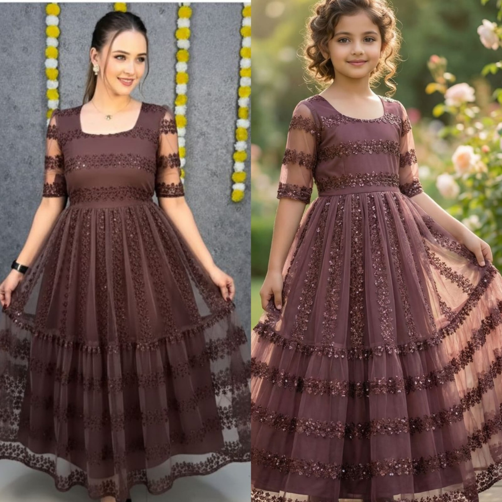 Mahezon Mother and Daughter Twinning Party Wear Gown Frock Dress mahezon