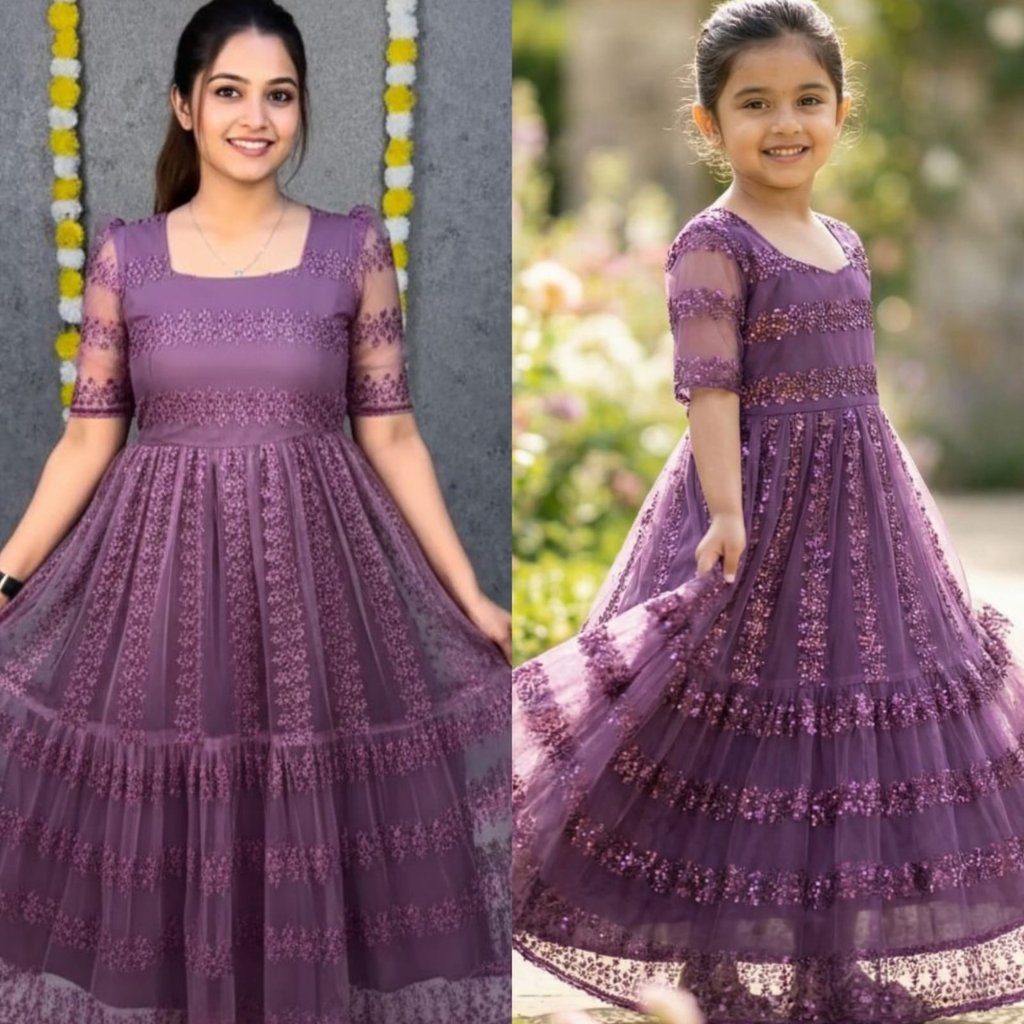 Mahezon Mother and Daughter Twinning Party Wear Gown Frock Dress mahezon