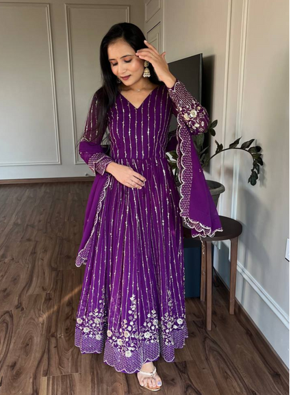 Women's Sequin Embroidery Party wear Gown with Dupatta mahezon