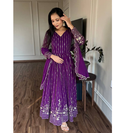 Women's Sequin Embroidery Party wear Gown with Dupatta mahezon