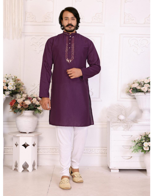 Load image into Gallery viewer, Indian Traditional Purple Festive Men’s Kurta Pajama mahezon
