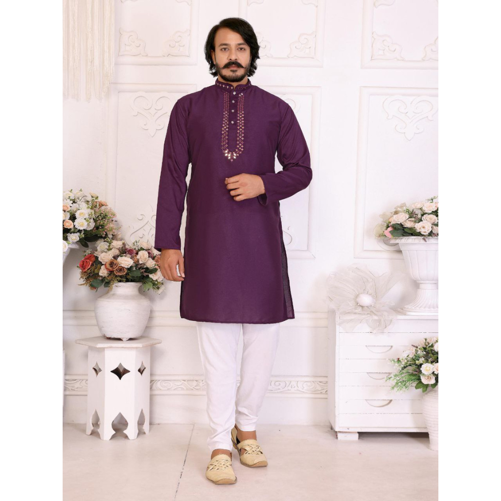 Indian Traditional Purple Festive Men’s Kurta Pajama mahezon