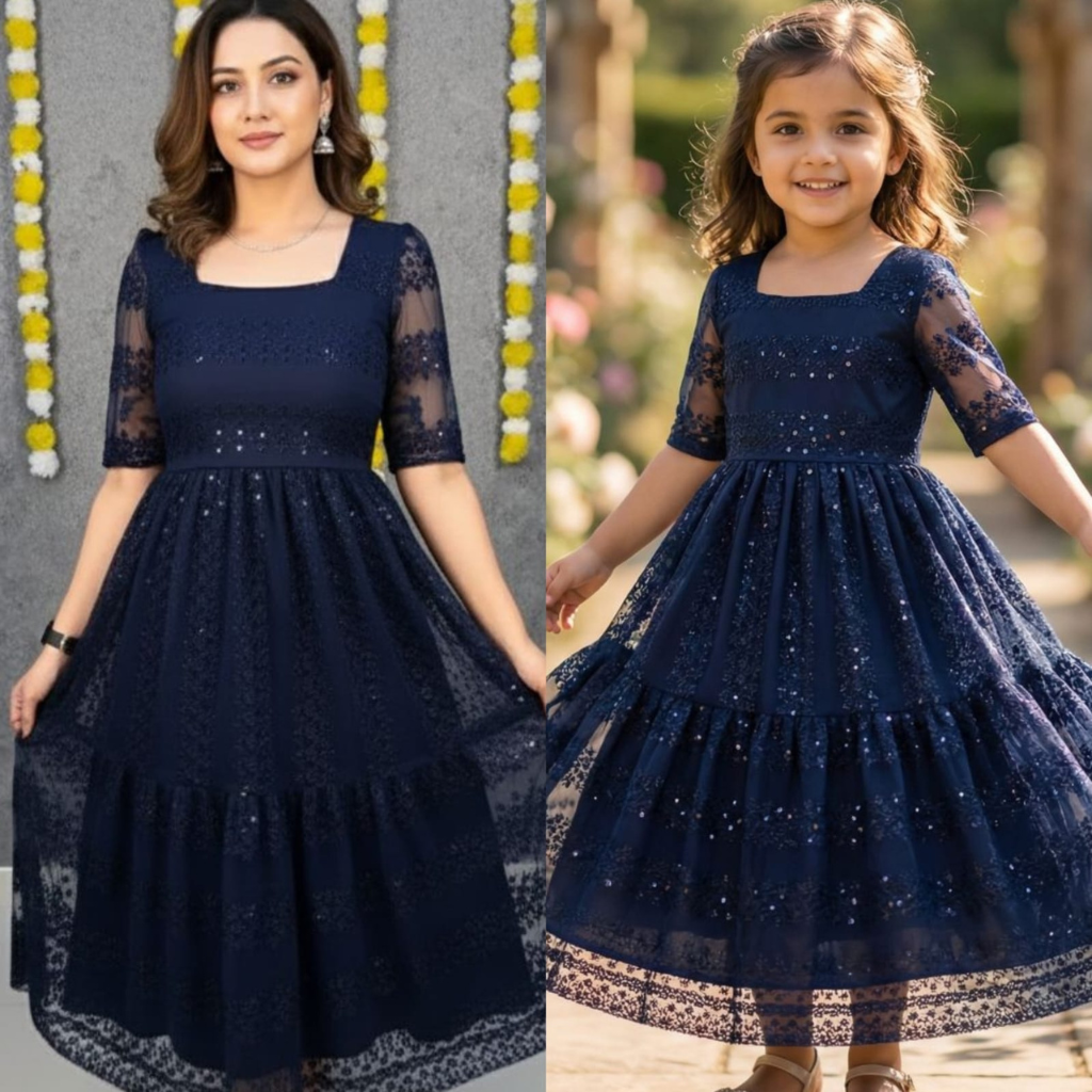 Mahezon Mother and Daughter Twinning Party Wear Gown Frock Dress mahezon