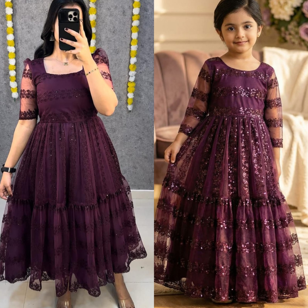 Mahezon Mother and Daughter Twinning Party Wear Gown Frock Dress mahezon