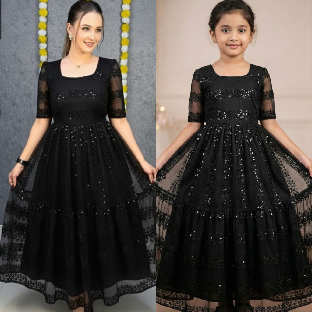 Mahezon Mother and Daughter Twinning Party Wear Gown Frock Dress mahezon
