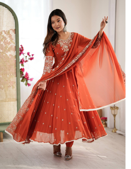 Load image into Gallery viewer, Festive Anarkali Women Gown Pant Duppatta set mahezon
