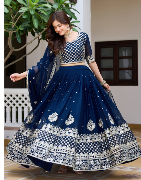 Ethnic Wedding Blue Lehenga  Choli Dupatta Set mahezon
