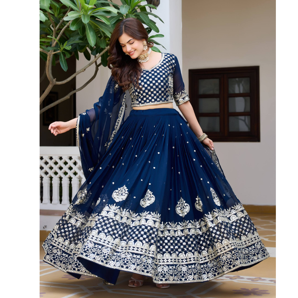 Ethnic Wedding Blue Lehenga  Choli Dupatta Set mahezon