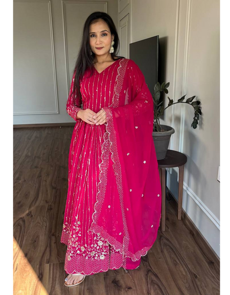 Women's Sequin Embroidery Party wear Gown with Dupatta mahezon