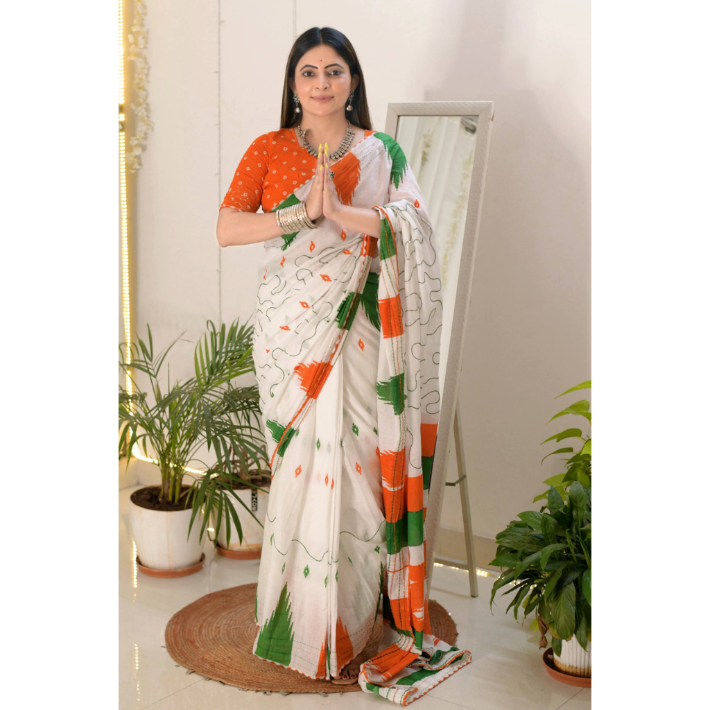 Tricolour Independence Republic Day Women’s Saree mahezon