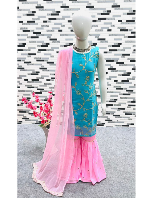 Load image into Gallery viewer, Beautiful Kid Girl Designer Party wear Kurti Sharara with Dupatta Suit mahezon
