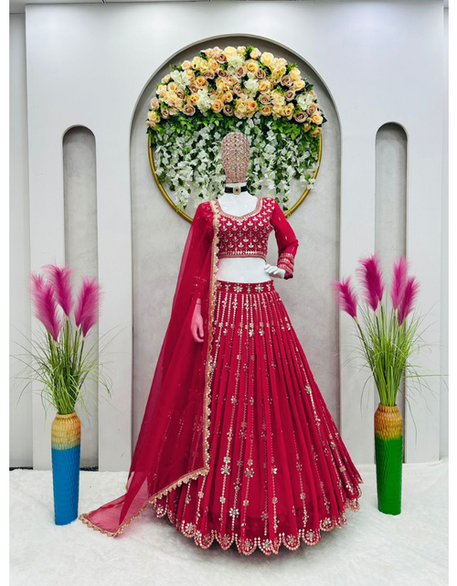 Load image into Gallery viewer, Beautiful Women Party wear 9mm Sequence Red Lehenga choli with Dupatta Suit  mahezon
