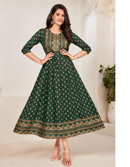 Buy Aditya Designer Green Satin Ethnic Gown (Rama Green, X-Large) at  Amazon.in