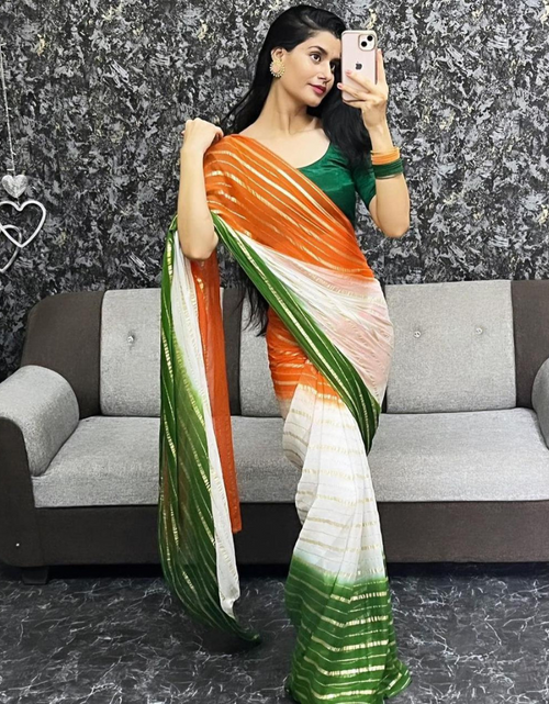 Load image into Gallery viewer, Beautiful Women Tri colour saree for Independence and Republic Day mahezon
