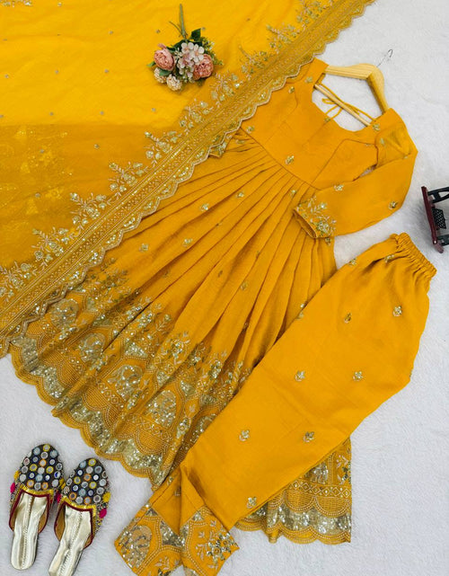 Load image into Gallery viewer, Haldi Wedding Anarkali Women’s Kurti Pant Dupatta Set
