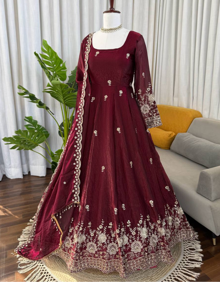 Wedding Designer Anarkali Women Gown Pant with Dupatta Suit mahezon